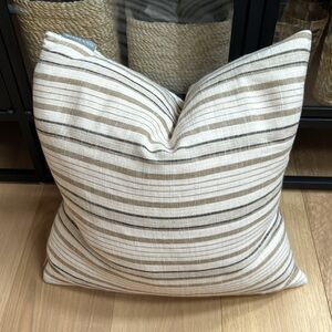 McGee & Co brown beige stripe linen 22x22 throw pillow w/ feather down insert
